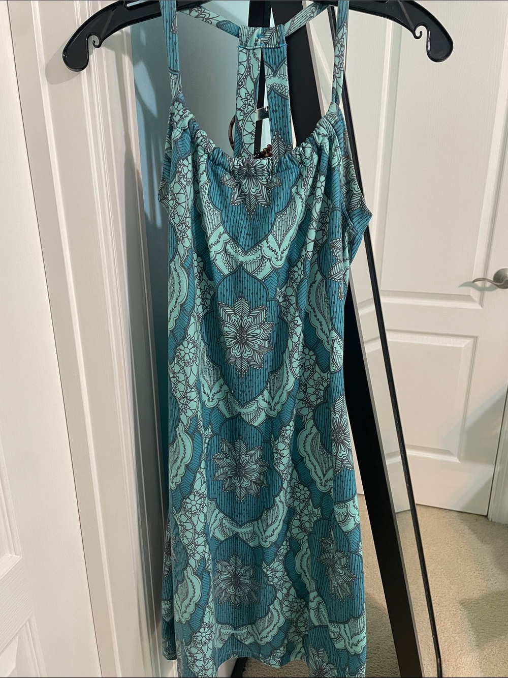 Prana Teal and Aqua Patterned Strappy Mini Dress